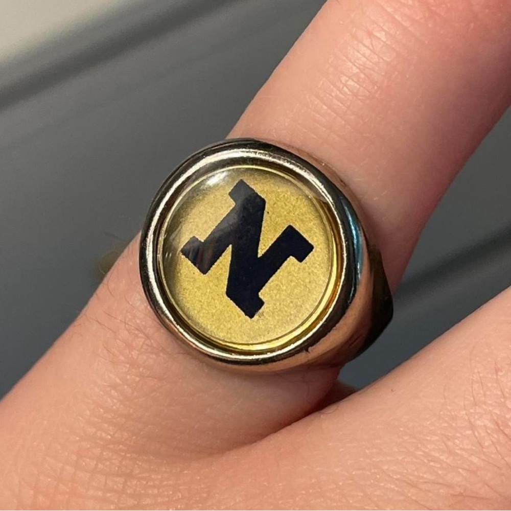 Vintage N initial College University N Signet Ring Black Ajustable